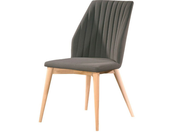 Μοντέρνα καρέκλα τραπεζαρίας - AURA - με γκρί ύφασμα και ξύλινα πόδια Retro