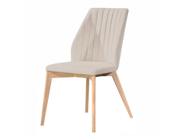 Μοντέρνα καρέκλα τραπεζαρίας - AURA - με κρέμ ύφασμα και ξύλινα πόδια Retro
