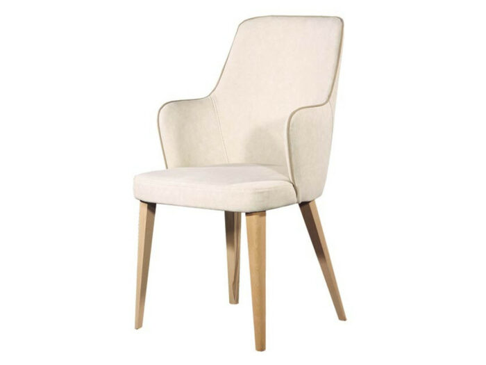Μοντέρνα καρέκλα - με μπράτσα τραπεζαρίας - Espina Wood με ξύλινη βάση και ύφασμα χρώματος Κρέμ