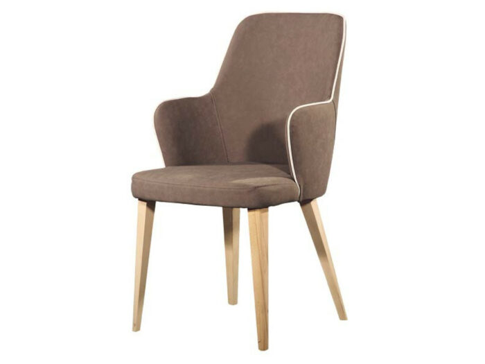 Μοντέρνα καρέκλα - με μπράτσα τραπεζαρίας - Espina Wood με ξύλινη βάση και ύφασμα χρώματος MOKA